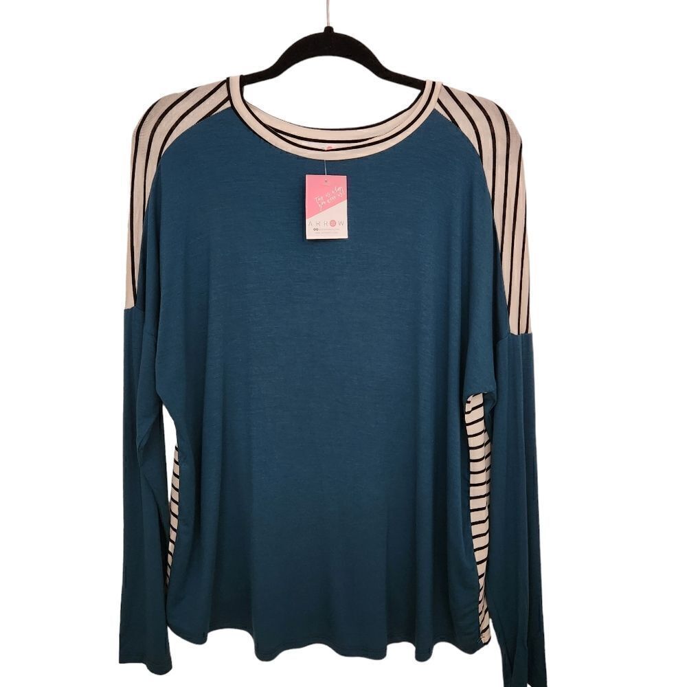 Arrow 22 Womens Long Dolman Sleeve Contrasting Patterned Top Size Medium